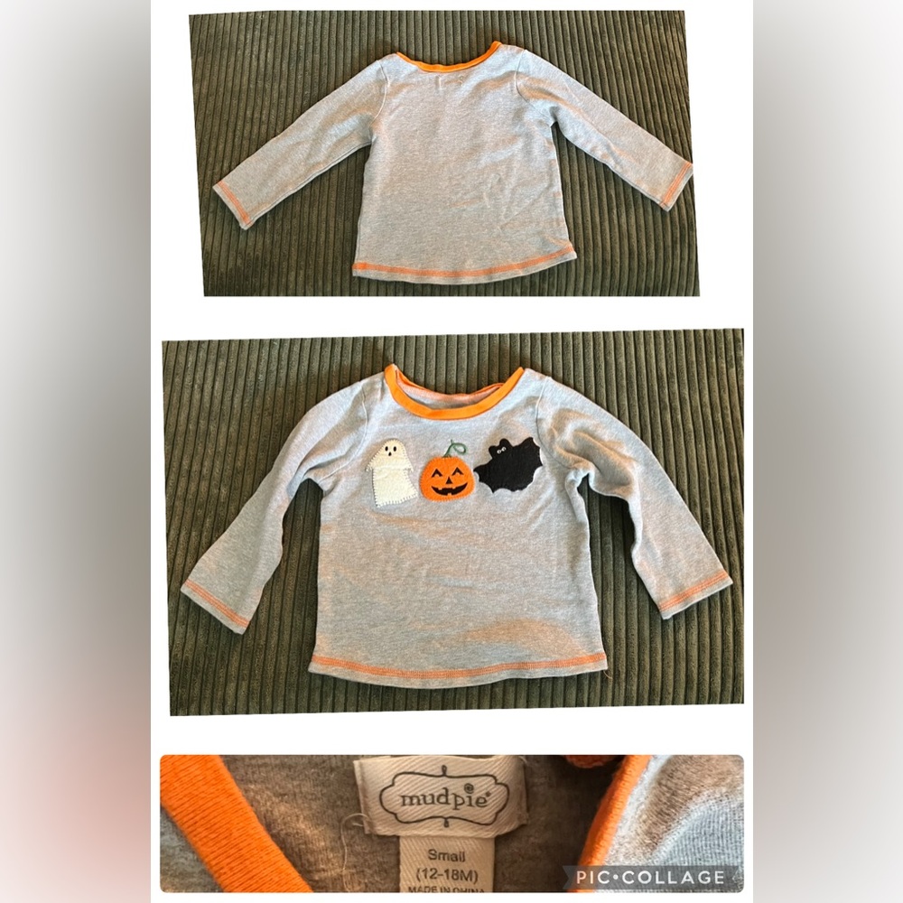 Mud Pie Halloween Gray and Orange Baby Long Sleeve Tee 12-18m